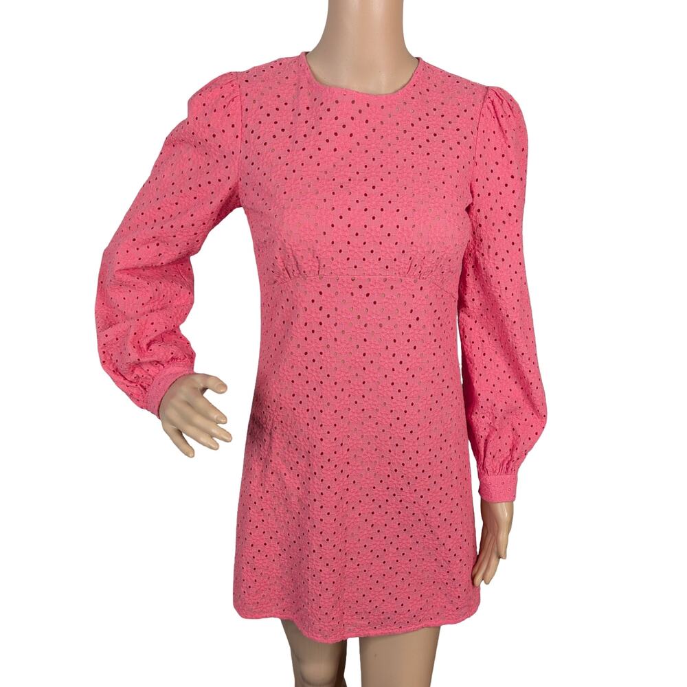 MICHAEL Michael Kors Coral Pink Eyelet Puff Sleeve Mini Dress Size 2